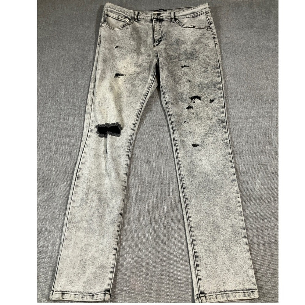 Forever 21 Mens Skinny Jeans Size 36 Grey Acid Wash Distressed Ripped Denim